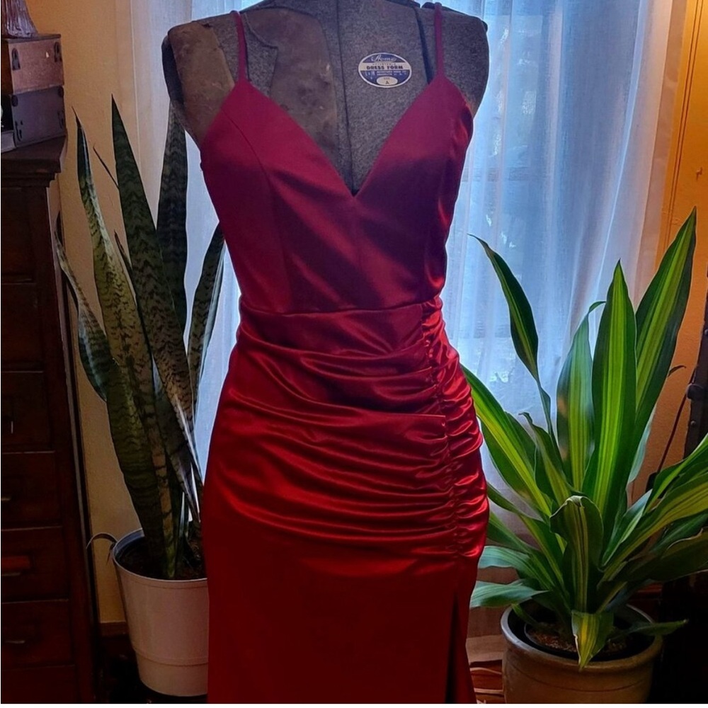 Red Satin Maxi/Long Dress